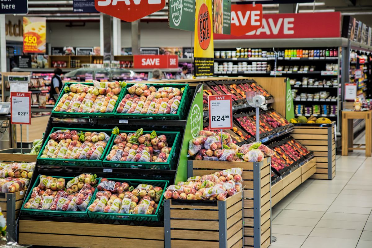 Produce displayed inside a grocery shop